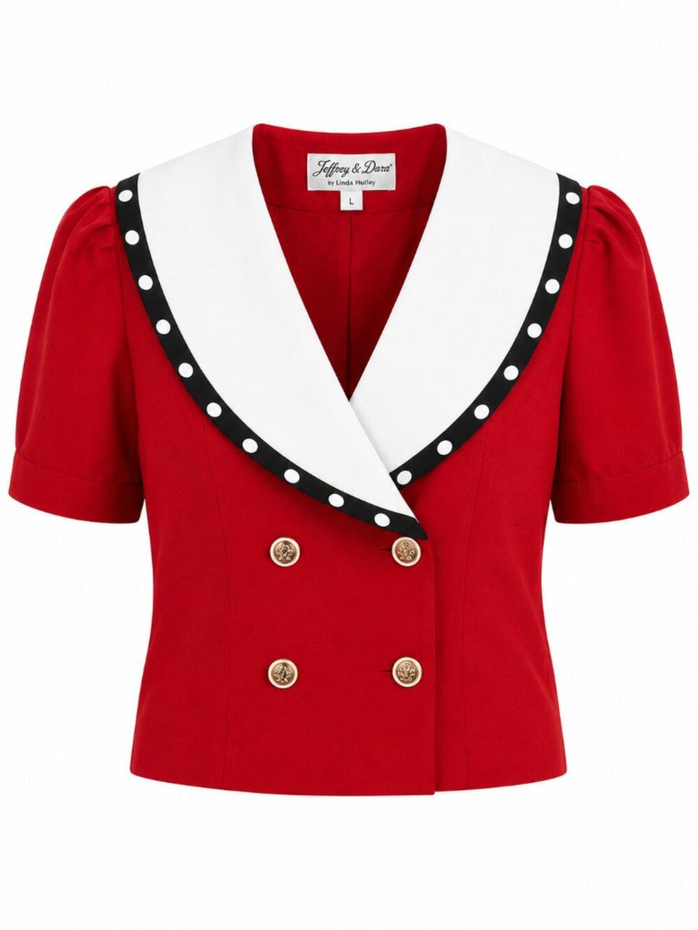 Classic Casual Summer Vintage Nautical Sailor Jacket ~ Red Cropped Gold Button L